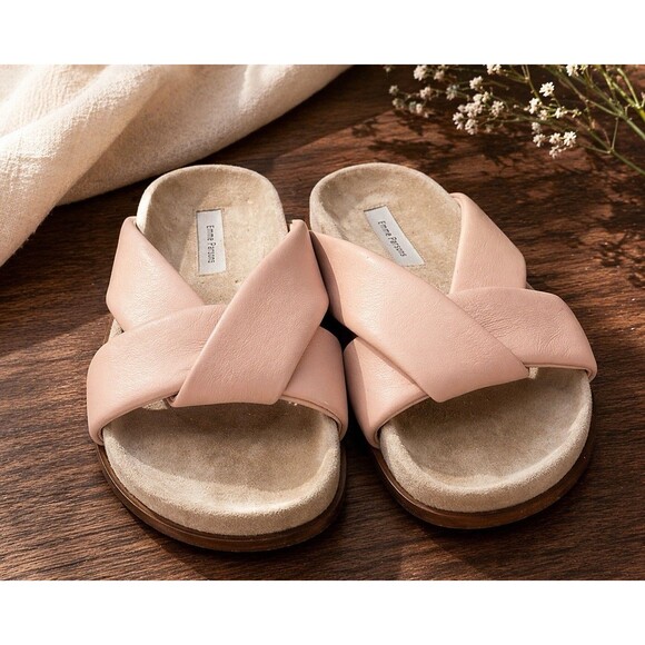 Emme Parsons Italy Blush Pink Leather Cross Strap Slide Sandals Sz 40 / 9 Luxury